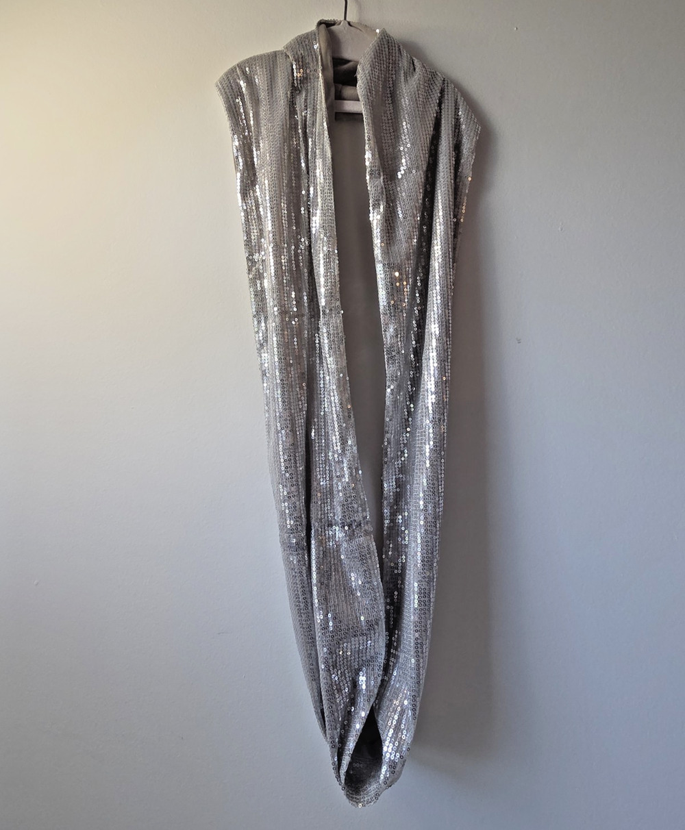 Candie's Silver Sequin Infinity Scarf Y2K Glam Mesh Loop Wrap Sparkle Disco